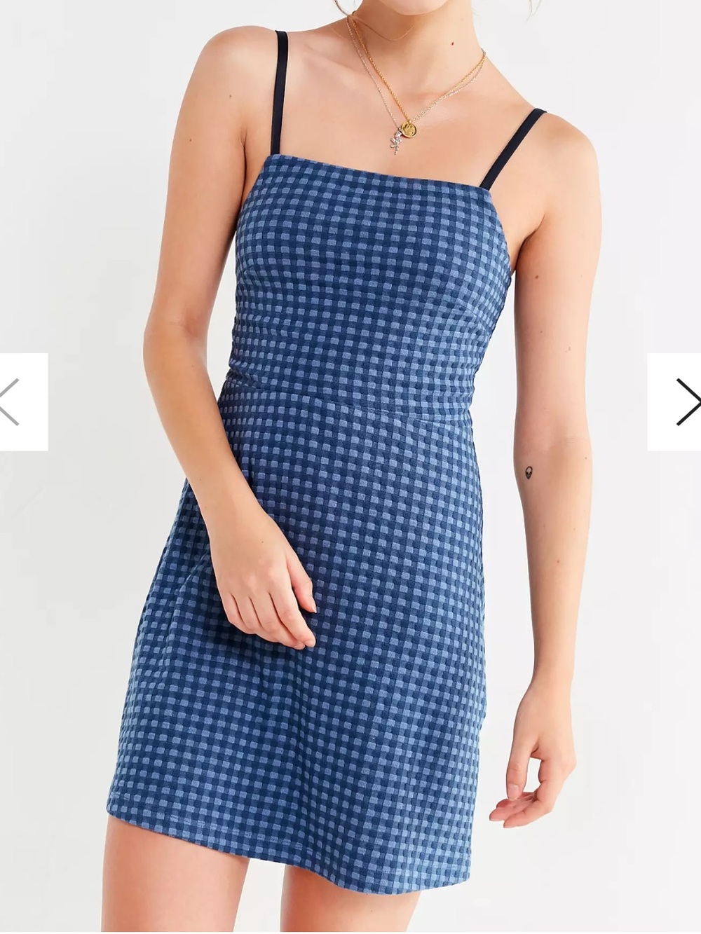 Urban Outfitters Cher Straight Neck Blue Checkered Patterned Mini Dress Size XS - Picture 3 of 9